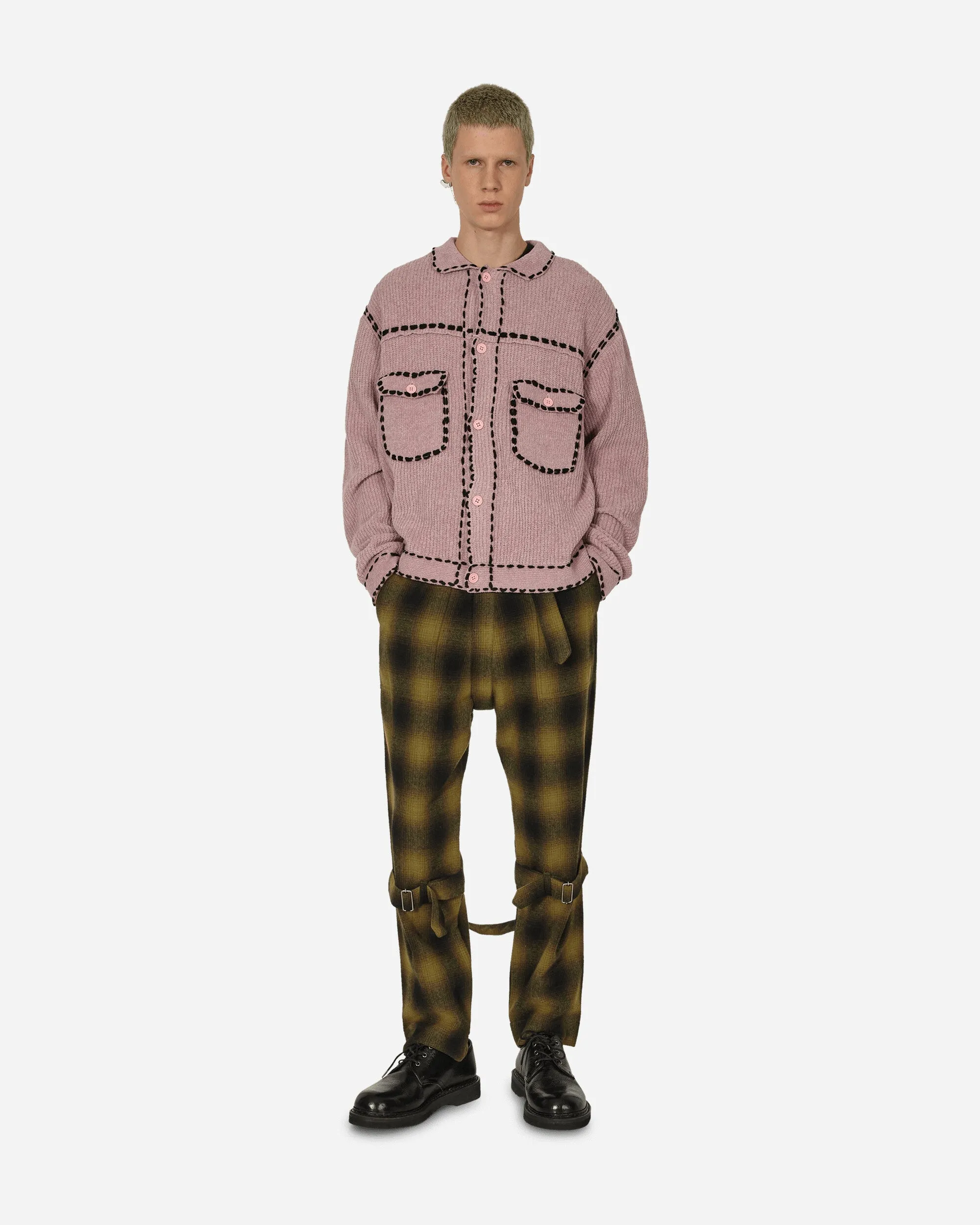 Plaid Wool Ombre Bontage Pants Yellow