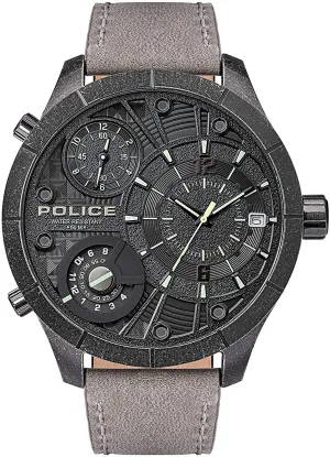 Police Bushmaster Black Dial Grey Leather Strap Watch PL.15662XSQS/02 