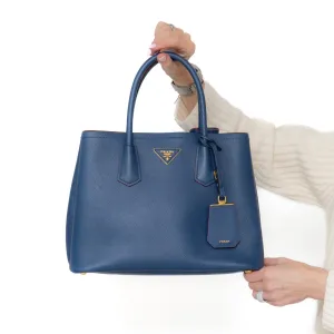 Prada Medium Deep Blue Saffiano Cuir Double Handle Tote Bag handbags sale 80% off