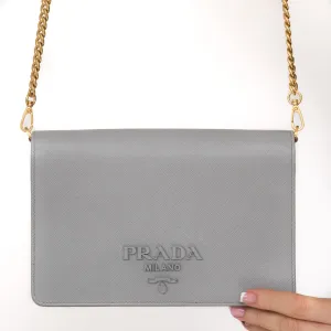Prada Saffiano Grey Leather Crossbody Bag handbags sale 80% off