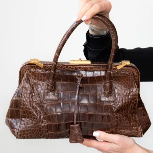 Prada Vintage Brown Crocodile Bag with Gold Tone Hardware handbags sale 80% off