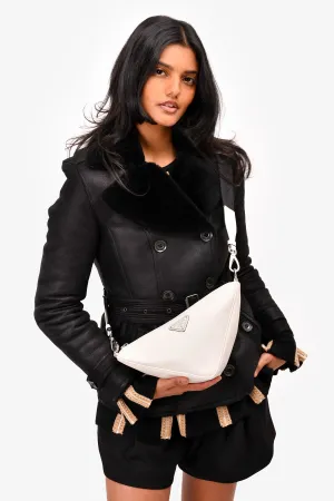 Prada White Leather Triangle Crossbody anti-theft crossbody bags sale