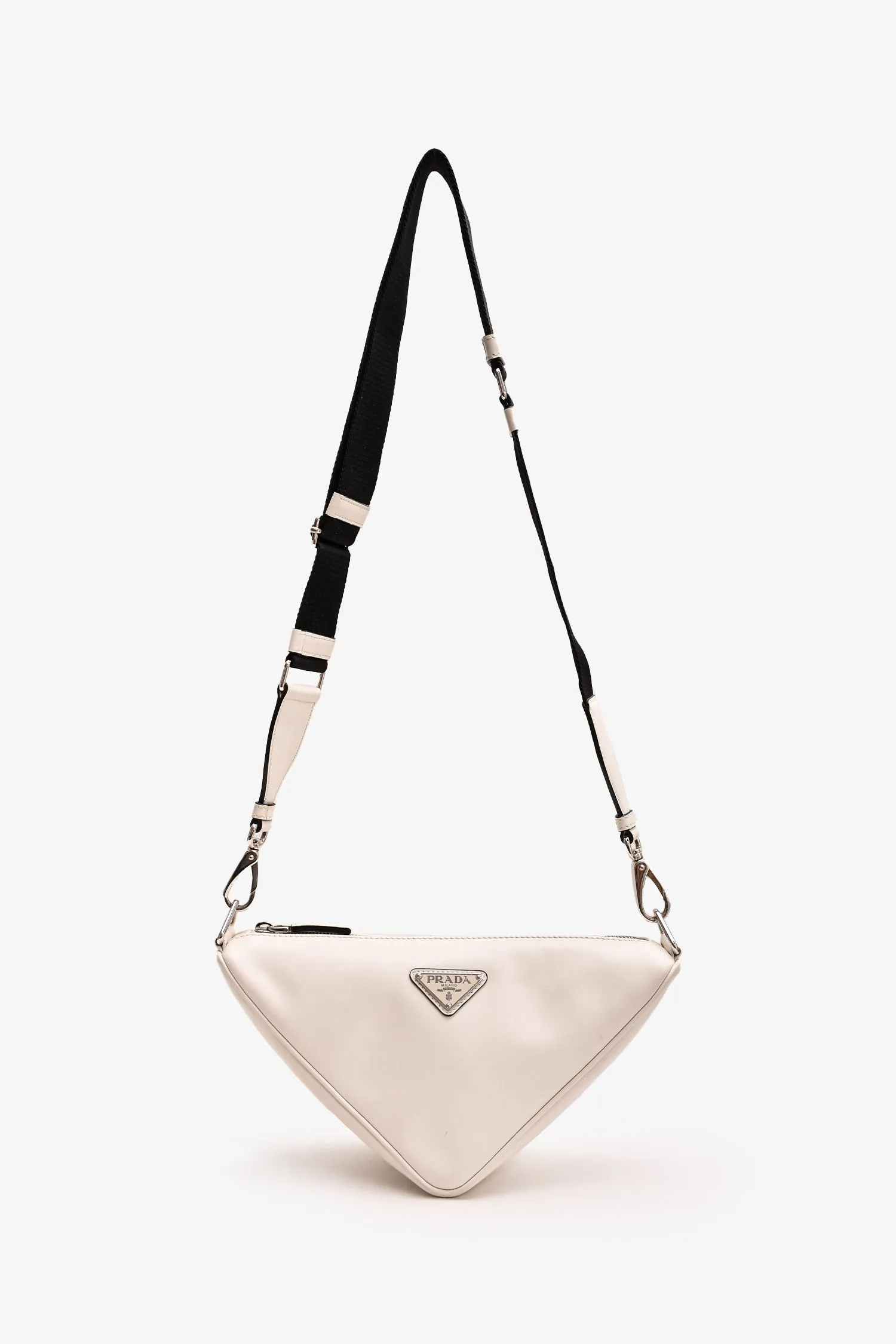 Prada White Leather Triangle Crossbody