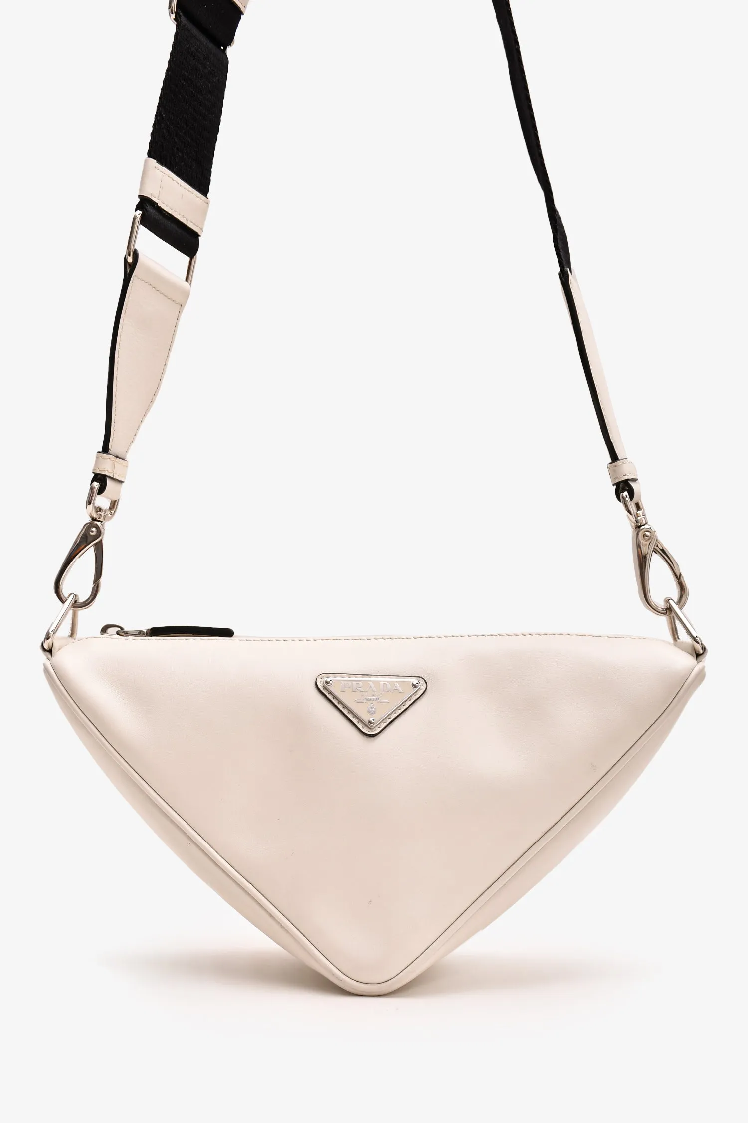 Prada White Leather Triangle Crossbody