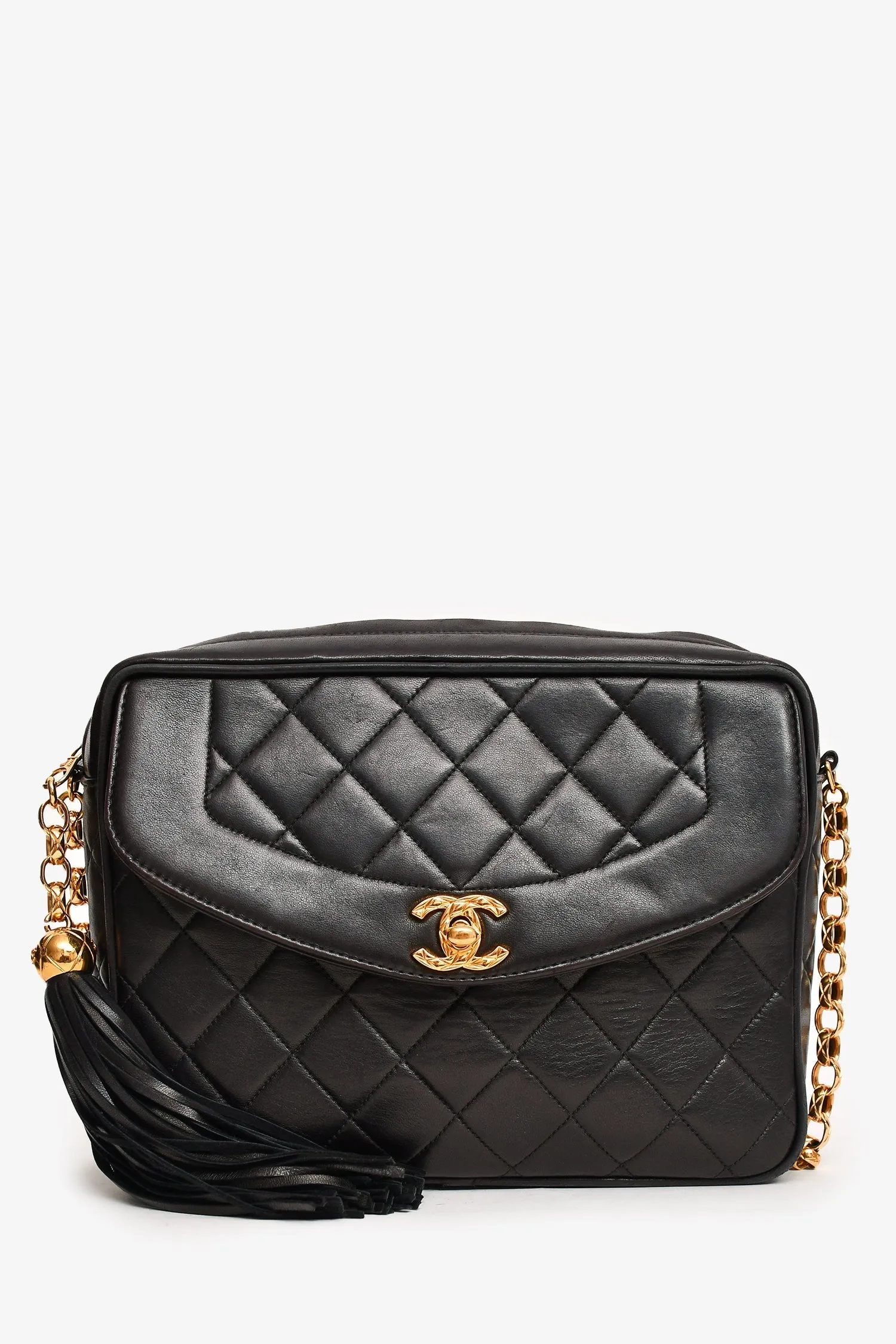 Pre-Loved Chanel? 1991-4 Black Leather Quilted Turn Lock Camera Crossbody