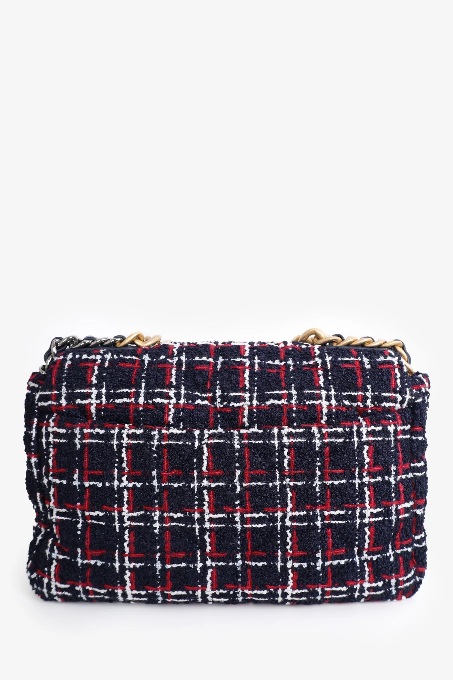 Pre-Loved Chanel? 2019 Navy/Red Tweed Chanel 19 Crossbody Bag