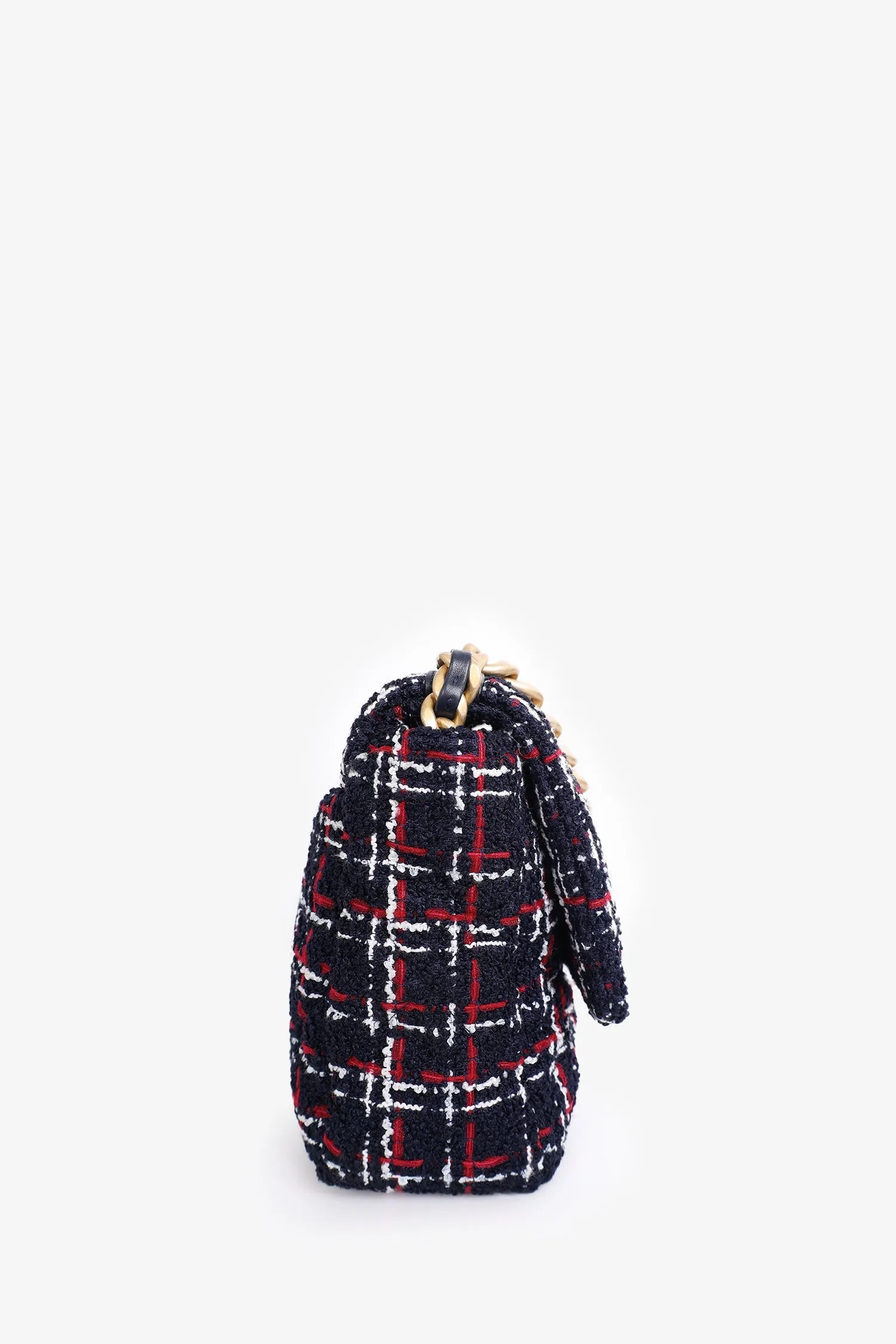 Pre-Loved Chanel? 2019 Navy/Red Tweed Chanel 19 Crossbody Bag