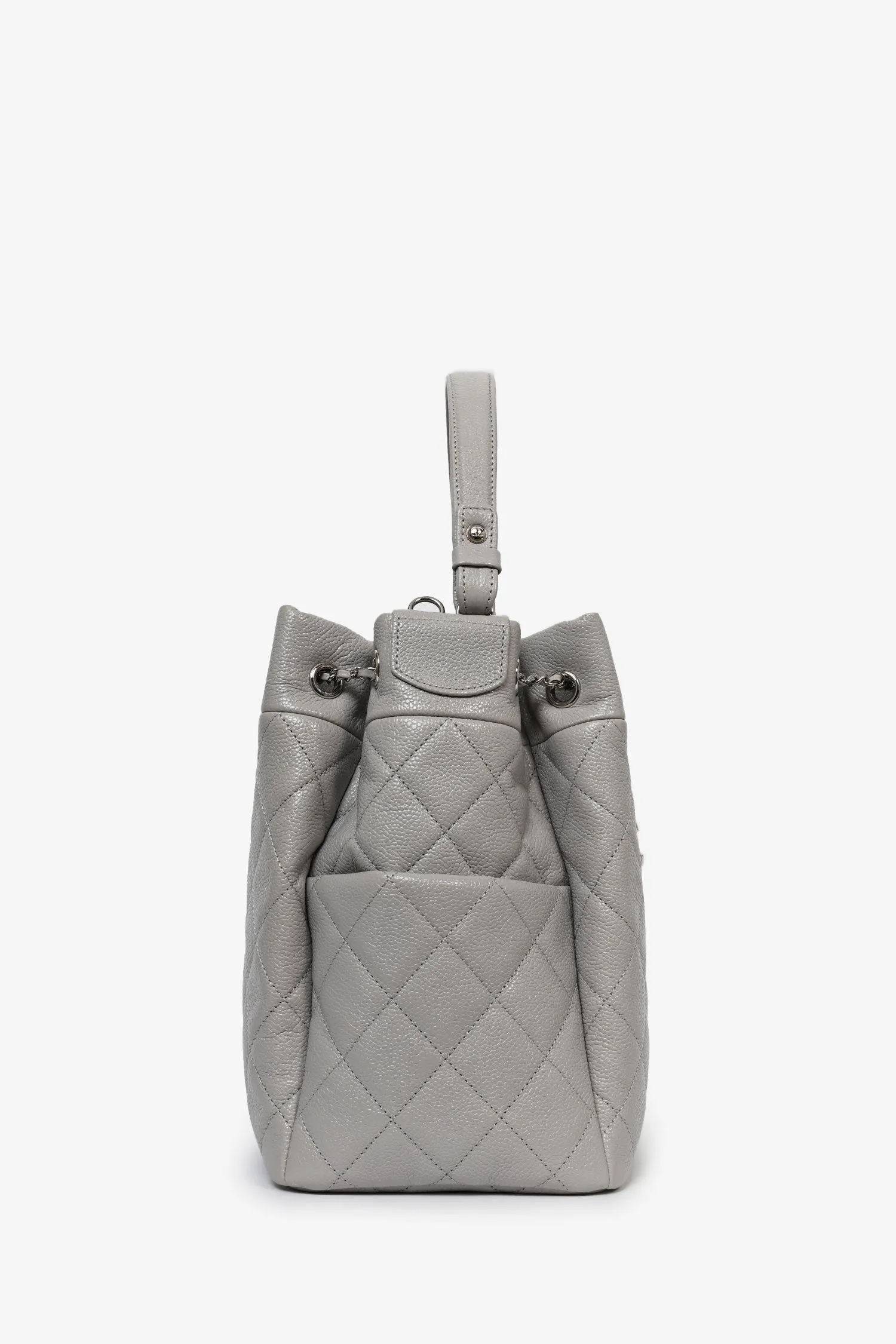 Pre-Loved Chanel? 2019/20 Grey Caviar Leather Drawstring Crossbody Bucket Bag