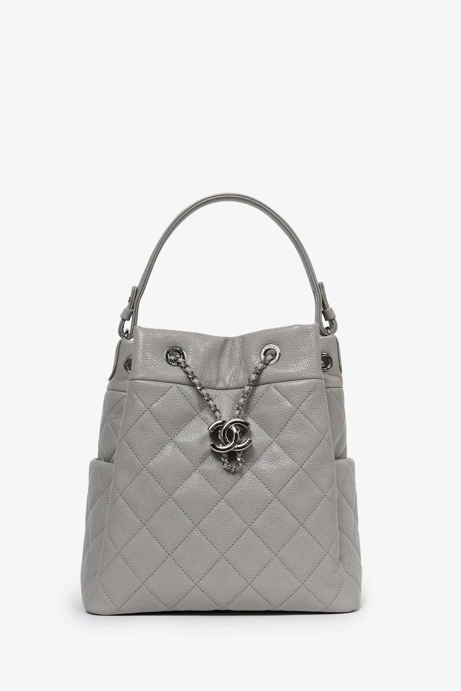 Pre-Loved Chanel? 2019/20 Grey Caviar Leather Drawstring Crossbody Bucket Bag