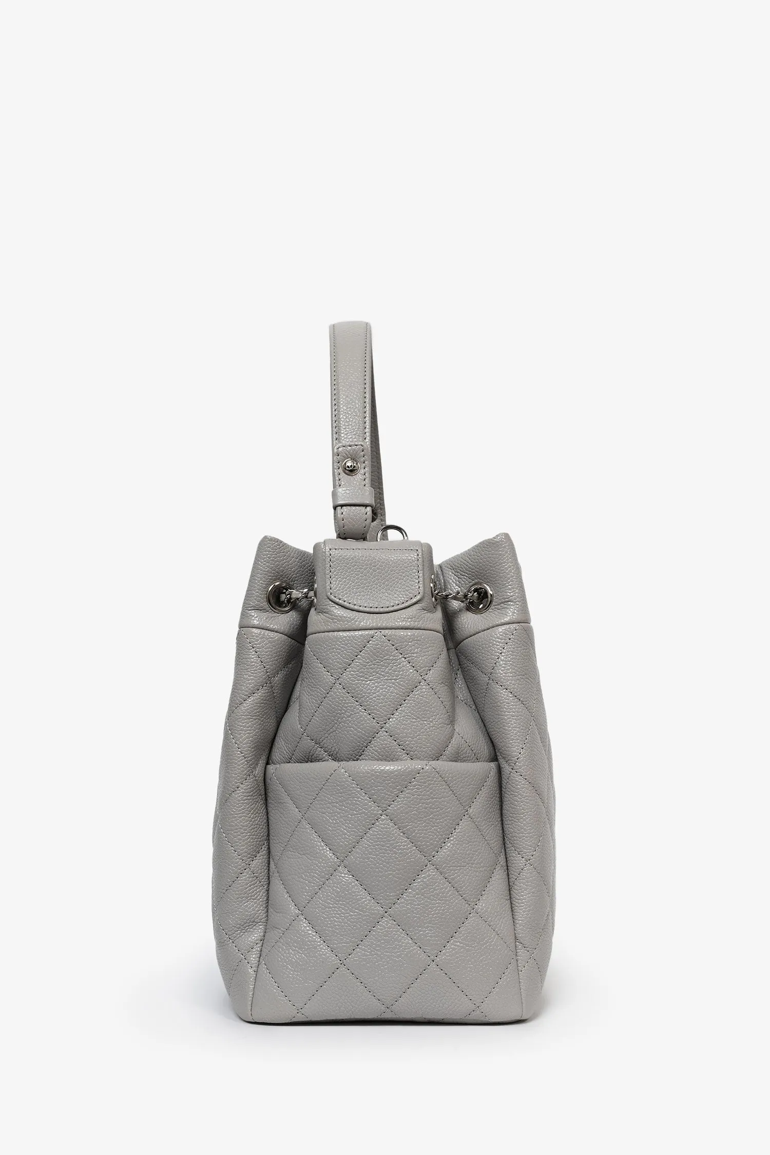 Pre-Loved Chanel? 2019/20 Grey Caviar Leather Drawstring Crossbody Bucket Bag