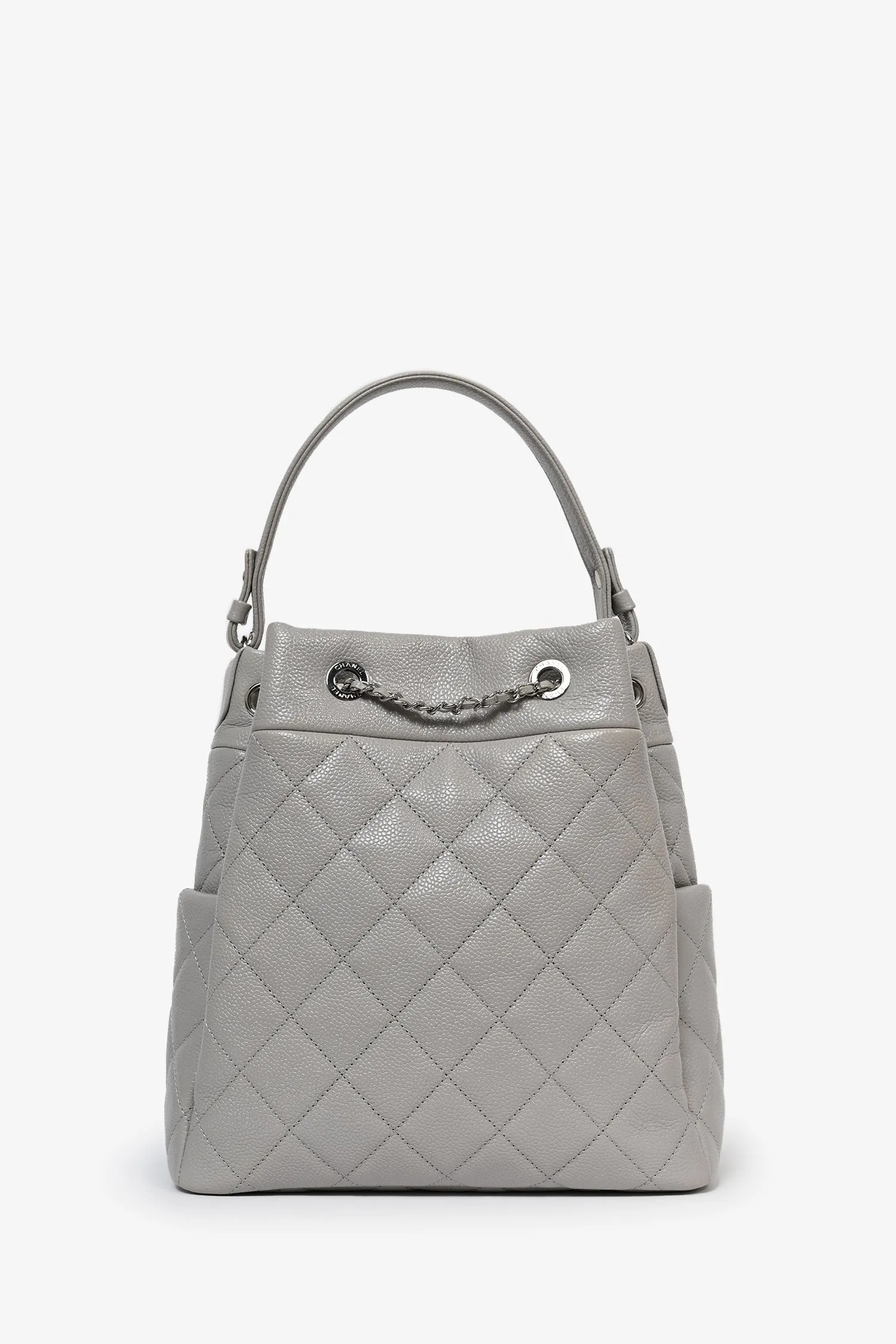 Pre-Loved Chanel? 2019/20 Grey Caviar Leather Drawstring Crossbody Bucket Bag anti-theft crossbody bags sale