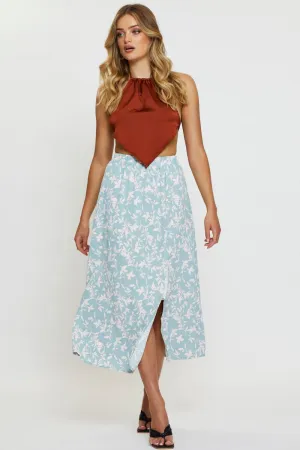 Print Midi Skirt Front Slit,skirt,denim skirt,mini skirt,maxi skirt,jean skirt,skort,tennis skirt,pleated skirt,pencil skirt,bubble skirt,plisse skirt,fitted skirt,midi skirt,short skirt,short mini skirt,leather skirt,a line skirt,Split skirt