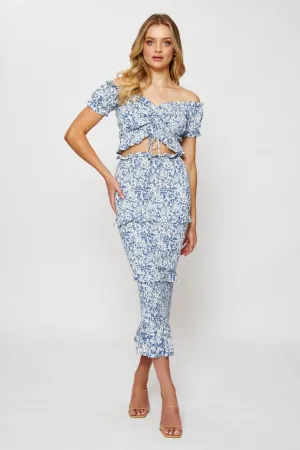 Print Smocking Pencil Midi Skirt,skirt,denim skirt,mini skirt,maxi skirt,jean skirt,skort,tennis skirt,pleated skirt,pencil skirt,bubble skirt,plisse skirt,fitted skirt,midi skirt,short skirt,short mini skirt,leather skirt,a line skirt