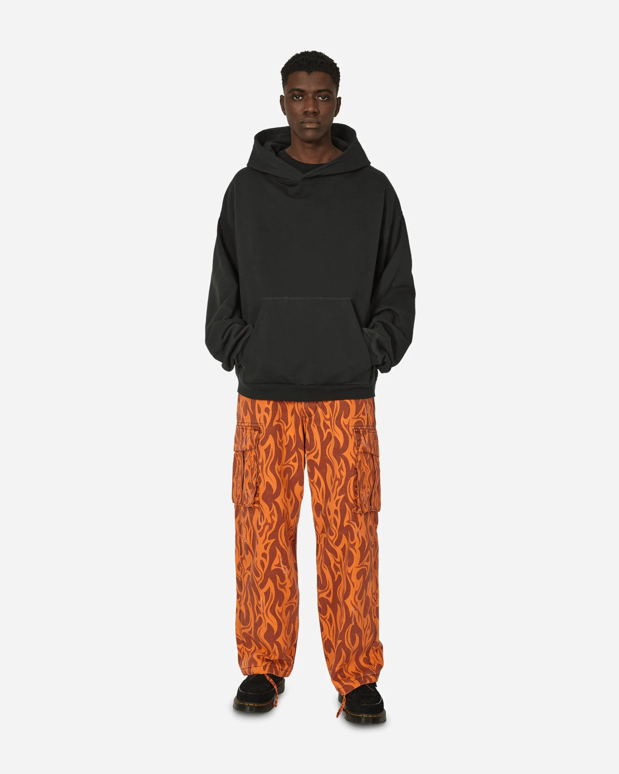 Printed Flame Cargo Pants Orange