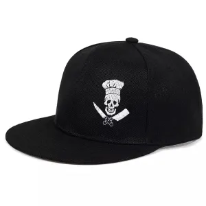 Punisher Black Snapback Cap boater hat with bow in beach sunlight