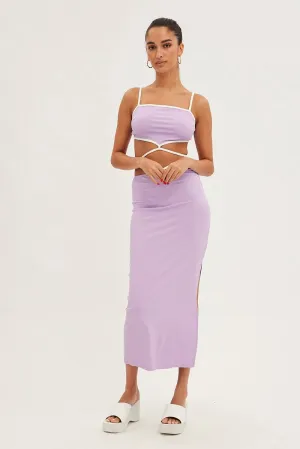 Purple Midi Skirt Bodycon Tie Contrast Ribbed,skirt,denim skirt,mini skirt,maxi skirt,jean skirt,skort,tennis skirt,pleated skirt,pencil skirt,bubble skirt,plisse skirt,fitted skirt,midi skirt,short skirt,short mini skirt,leather skirt,a line skirt,Split s