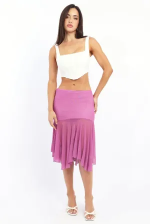 Purple Midi Skirt Scarf Hem Asymmetric Mesh Lined,skirt,denim skirt,mini skirt,maxi skirt,jean skirt,skort,tennis skirt,pleated skirt,pencil skirt,bubble skirt,plisse skirt,fitted skirt,midi skirt,short skirt,short mini skirt,leather skirt,a line skirt