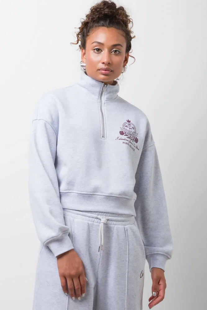 Quarter Zip Tracktop Grey,women t-shirt cotton,women t-shirt top,boutique women's clothing