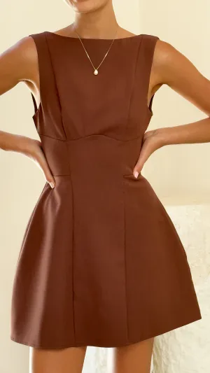 Rafiki Mini Dress - Chocolate,prom dresses,wedding guest dresses,homecoming dresses,bridesmaid dresses,cocktail dresses,women clothing,summer dresses,formal dresses,sundresses,mother of the bride dresses,quince clothing,bodycon dress,dress casual,dress des