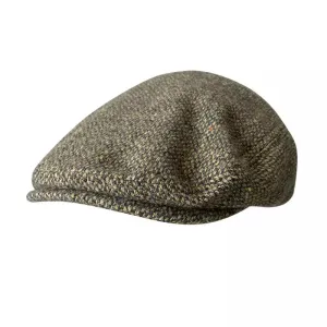 Ramsey Khaki Wool Flat Cap boater hat with bow in beach sunlight