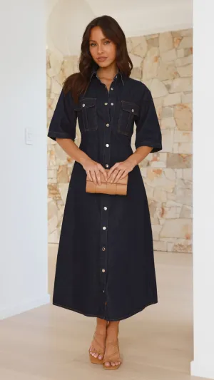 Raz Maxi Dress - Dark Denim,prom dresses,wedding guest dresses,homecoming dresses,bridesmaid dresses,cocktail dresses,women clothing,summer dresses,formal dresses,sundresses,mother of the bride dresses,quince clothing,bodycon dress,dress casual,dress desig