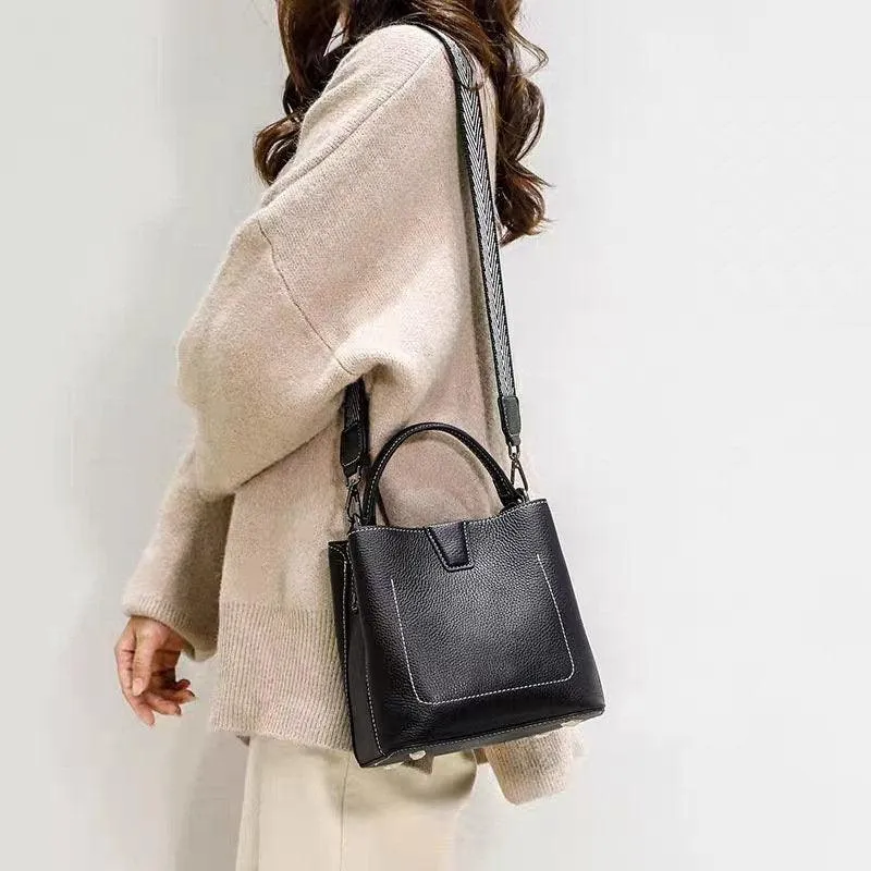 Real Genuine Leather Square bucket bag, Leather Small Crossbody Purse, Women's Shoulder Bag, Women Fashion Bag, Mother's Day Gift