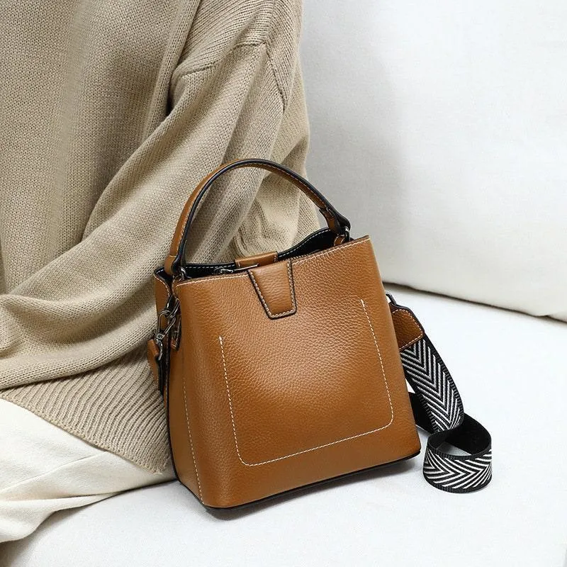 Real Genuine Leather Square bucket bag, Leather Small Crossbody Purse, Women's Shoulder Bag, Women Fashion Bag, Mother's Day Gift bucket bags for sale