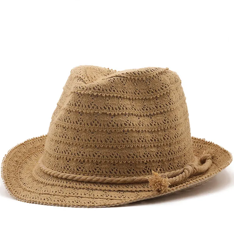 Recife Beach Embroidery Trilby Hat boater hat with bow in beach sunlight