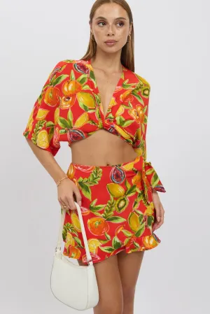 Red Abstract Wrap Skirt High Waisted Mini Ruffle,skirt,denim skirt,mini skirt,maxi skirt,jean skirt,skort,tennis skirt,pleated skirt,pencil skirt,bubble skirt,plisse skirt,fitted skirt,midi skirt,short skirt,short mini skirt,leather skirt,a line skirt,Spli