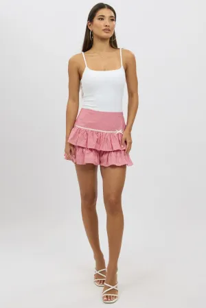 Red Check Skort Skirt Frilled Hem,skirt,denim skirt,mini skirt,maxi skirt,jean skirt,skort,tennis skirt,pleated skirt,pencil skirt,bubble skirt,plisse skirt,fitted skirt,midi skirt,short skirt,short mini skirt,leather skirt,a line skirt