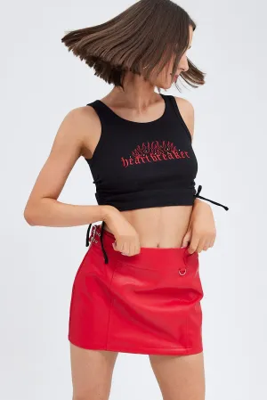 Red Faux Leather Skirt Mid Rise Mini Buckle Detail,skirt,denim skirt,mini skirt,maxi skirt,jean skirt,skort,tennis skirt,pleated skirt,pencil skirt,bubble skirt,plisse skirt,fitted skirt,midi skirt,short skirt,short mini skirt,leather skirt,a line skirt,Sp