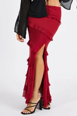 Red Floral Maxi Skirt Mesh Frilled Mesh,skirt,denim skirt,mini skirt,maxi skirt,jean skirt,skort,tennis skirt,pleated skirt,pencil skirt,bubble skirt,plisse skirt,fitted skirt,midi skirt,short skirt,short mini skirt,leather skirt,a line skirt