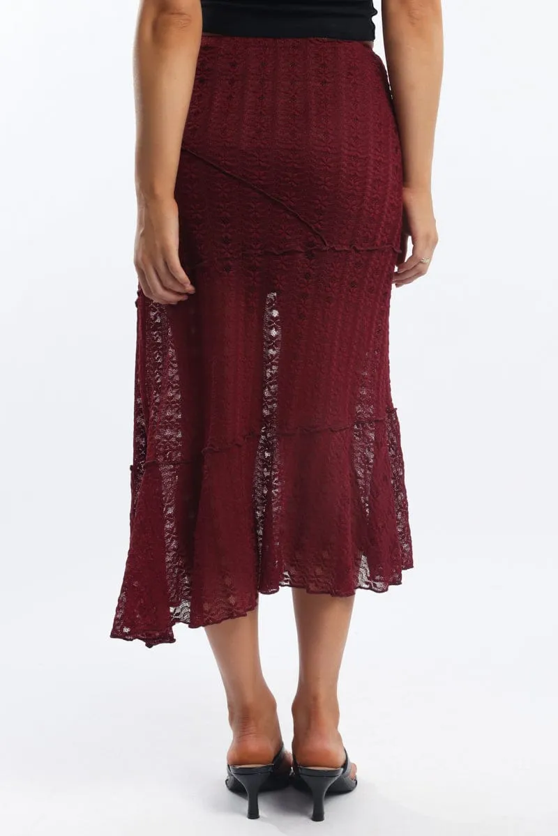 Red Lace Midi Skirt