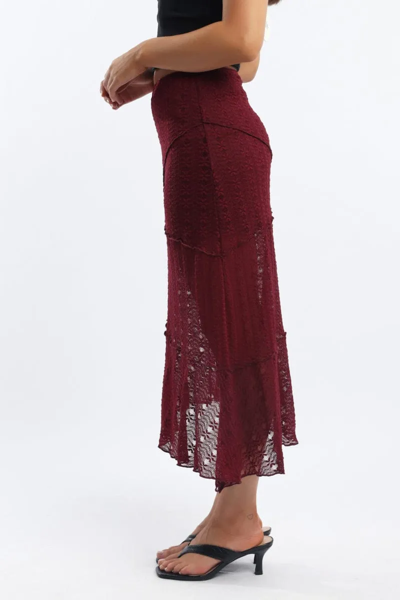 Red Lace Midi Skirt
