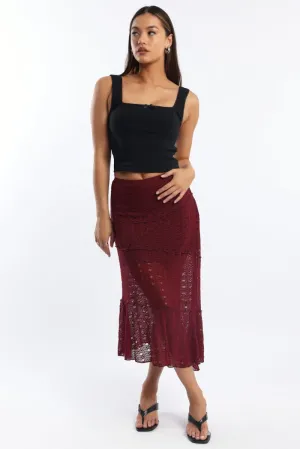 Red Lace Midi Skirt,skirt,denim skirt,mini skirt,maxi skirt,jean skirt,skort,tennis skirt,pleated skirt,pencil skirt,bubble skirt,plisse skirt,fitted skirt,midi skirt,short skirt,short mini skirt,leather skirt,a line skirt