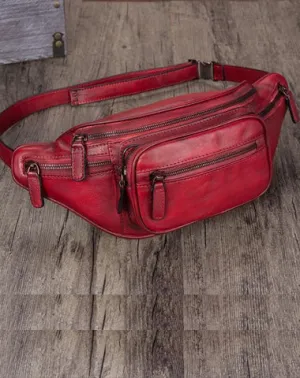 Red Leather Womens Fanny Pack Hip Belt Bags Brown Waist Bag Hip Bag Bum Bag for Women Red