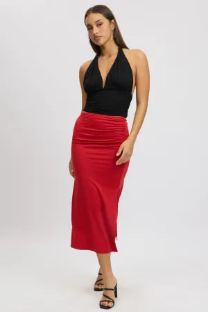 Red Midaxi Skirt High Rise Ruched Lined Supersoft,skirt,denim skirt,mini skirt,maxi skirt,jean skirt,skort,tennis skirt,pleated skirt,pencil skirt,bubble skirt,plisse skirt,fitted skirt,midi skirt,short skirt,short mini skirt,leather skirt,a line skirt