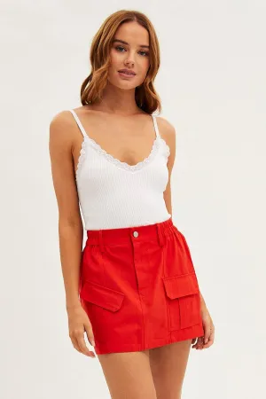 Red Mini Skirt Cargo Cotton Blend,skirt,denim skirt,mini skirt,maxi skirt,jean skirt,skort,tennis skirt,pleated skirt,pencil skirt,bubble skirt,plisse skirt,fitted skirt,midi skirt,short skirt,short mini skirt,leather skirt,a line skirt,Split skirt
