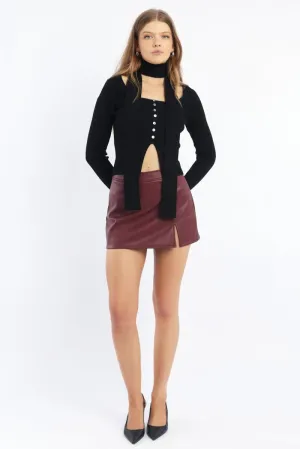 Red PU Skort Skirt Mid Rise Mini Slight Stretch,skirt,denim skirt,mini skirt,maxi skirt,jean skirt,skort,tennis skirt,pleated skirt,pencil skirt,bubble skirt,plisse skirt,fitted skirt,midi skirt,short skirt,short mini skirt,leather skirt,a line skirt