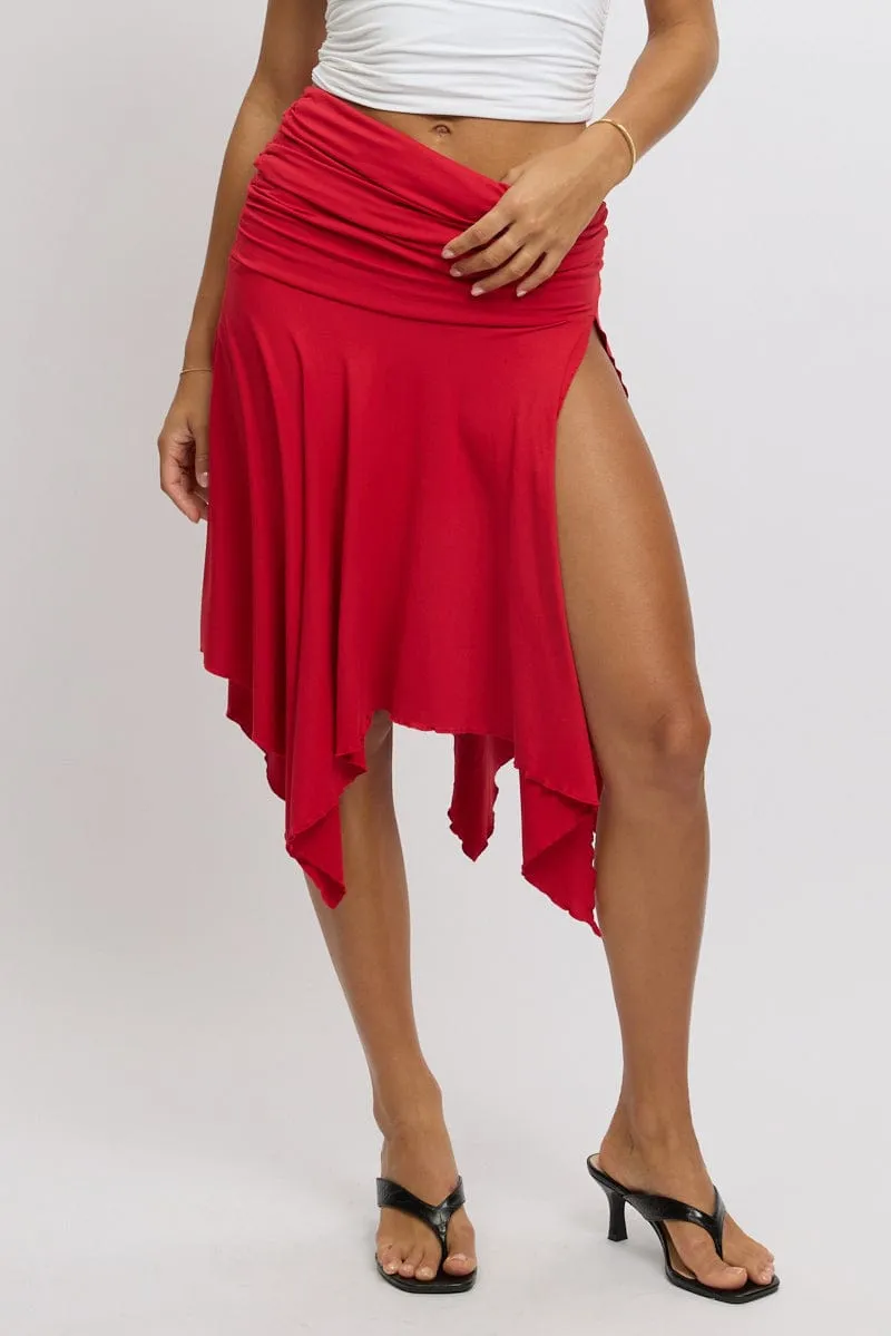 Red Scarf Hem Skirt High Rise Midi Asymm Supersoft,skirt,denim skirt,mini skirt,maxi skirt,jean skirt,skort,tennis skirt,pleated skirt,pencil skirt,bubble skirt,plisse skirt,fitted skirt,midi skirt,short skirt,short mini skirt,leather skirt,a line skirt
