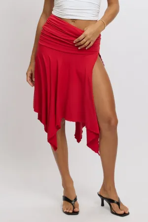 Red Scarf Hem Skirt High Rise Midi Asymm Supersoft,skirt,denim skirt,mini skirt,maxi skirt,jean skirt,skort,tennis skirt,pleated skirt,pencil skirt,bubble skirt,plisse skirt,fitted skirt,midi skirt,short skirt,short mini skirt,leather skirt,a line skirt