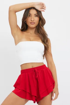 Red Skort Skirt Ruffle Elasticated Waist,skirt,denim skirt,mini skirt,maxi skirt,jean skirt,skort,tennis skirt,pleated skirt,pencil skirt,bubble skirt,plisse skirt,fitted skirt,midi skirt,short skirt,short mini skirt,leather skirt,a line skirt,Split skirt