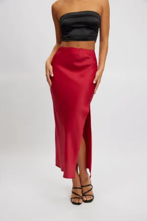 Red Slip Skirt High Waist Front Split Midaxi Satin,skirt,denim skirt,mini skirt,maxi skirt,jean skirt,skort,tennis skirt,pleated skirt,pencil skirt,bubble skirt,plisse skirt,fitted skirt,midi skirt,short skirt,short mini skirt,leather skirt,a line skirt