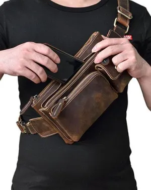 Retro and Cool LEATHER MENS FANNY PACK FOR MEN BUMBAG Vintage WAIST BAGS Dark Brown