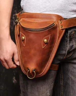 Retro Brown MENS LEATHER FANNY PACK FOR MEN Dark Coffee Ox Head BUMBAG Vintage WAIST BAGS Brown