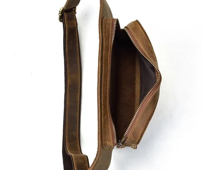 Retro Dark Brown and Brown LEATHER MENS FANNY PACK FOR MEN BUMBAG Vintage WAIST BAGS