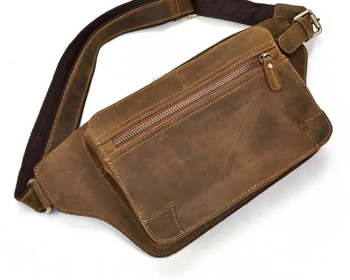 Retro Dark Brown and Brown LEATHER MENS FANNY PACK FOR MEN BUMBAG Vintage WAIST BAGS