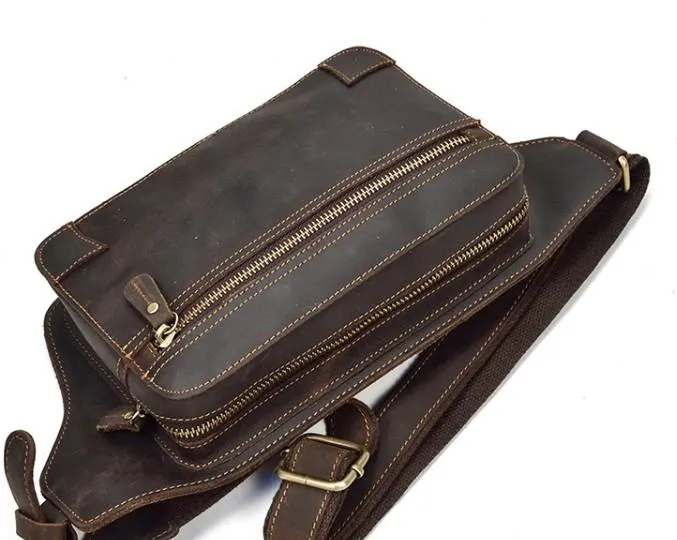 Retro Dark Brown and Brown LEATHER MENS FANNY PACK FOR MEN BUMBAG Vintage WAIST BAGS