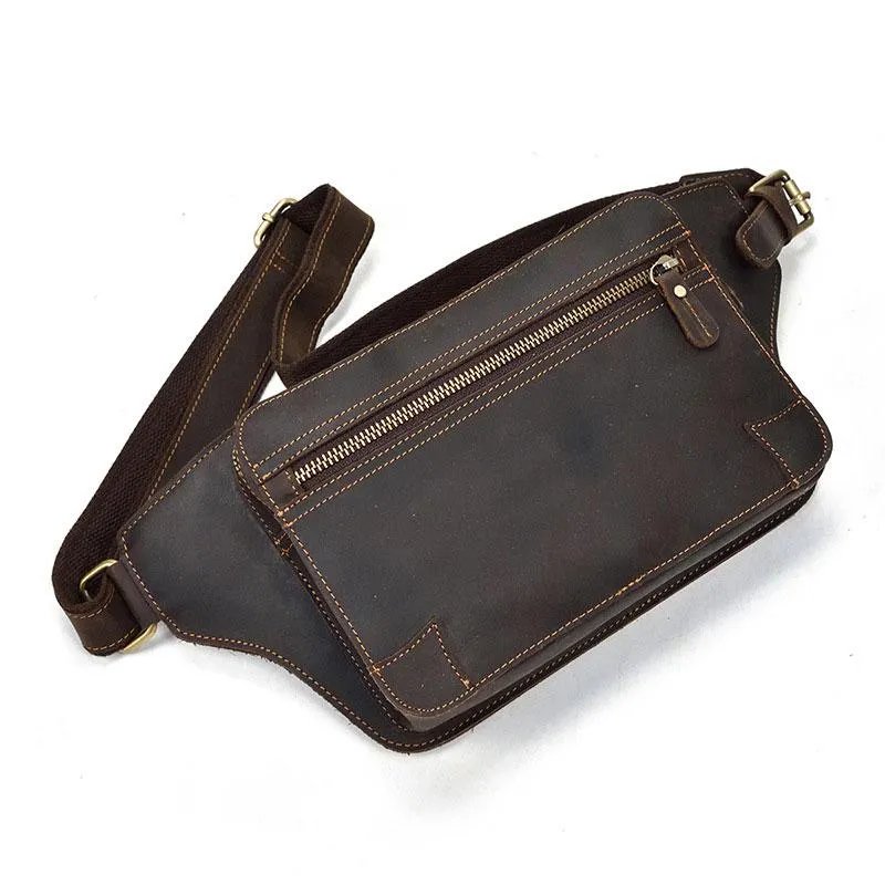 Retro Dark Brown and Brown LEATHER MENS FANNY PACK FOR MEN BUMBAG Vintage WAIST BAGS