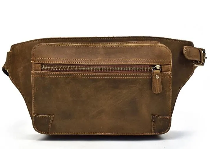 Retro Dark Brown and Brown LEATHER MENS FANNY PACK FOR MEN BUMBAG Vintage WAIST BAGS